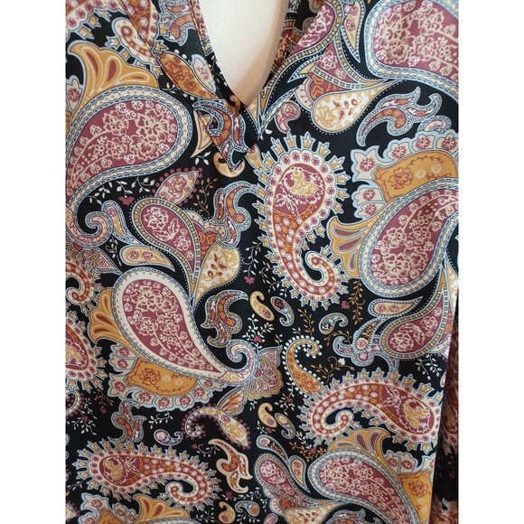 Daniel Rainn Pullover Tunic Top L Red Paisley Blouse Boho Peasant 3/4 Sleeves - Picture 3 of 9